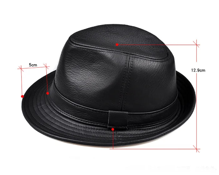 New 2025 Man High Quality Genuine Leather Jazz Fedora Gentleman Cow Skin Short Brim Black/Brown Top Hat Male Shows Topper