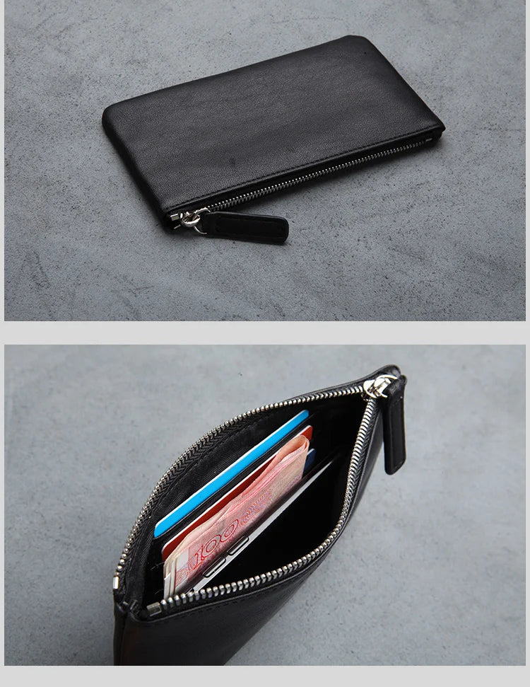 LANSPACE men's leather wallet brand thin purse fashion designer coin purses holders