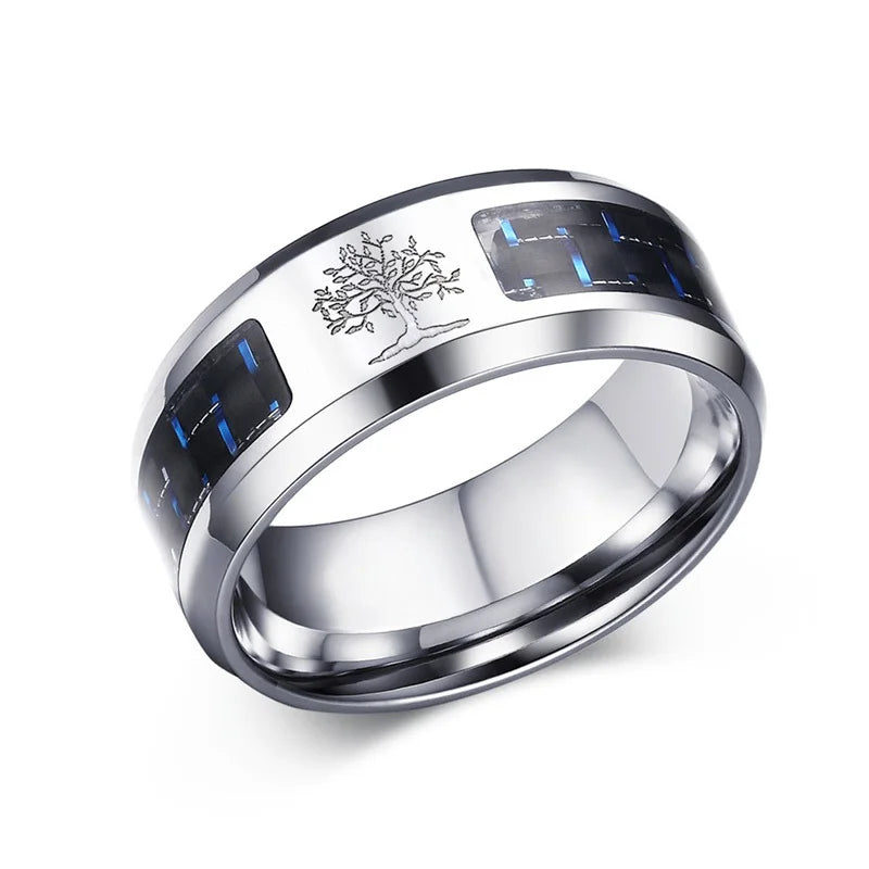 Vnox Customize Logo 8mm Men's Ring Carbon Fiber Wedding Band Personalized Simple Icon Image Meaningful Gift to Husband Dad