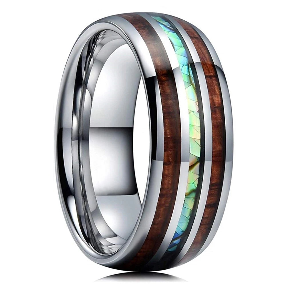 Fashion Deer Family Black Hunting Stainless Steel Rings for Men Women KOA Wood Inlay Beveled Polished Edge Wedding Bands Jewelry