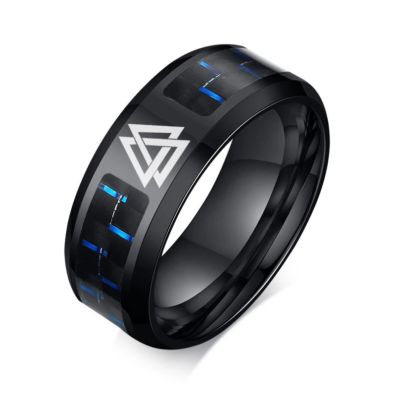 Vnox Customize Logo 8mm Men's Ring Carbon Fiber Wedding Band Personalized Simple Icon Image Meaningful Gift to Husband Dad