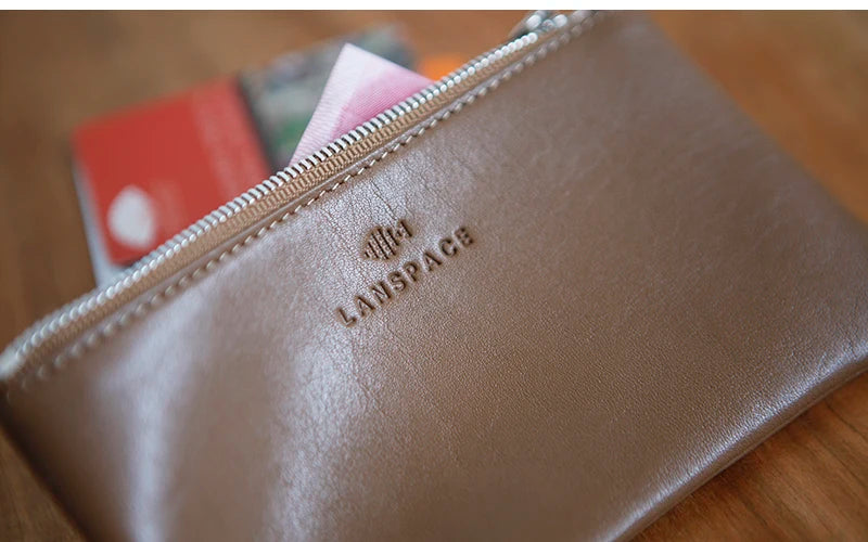 LANSPACE men's leather wallet brand thin purse fashion designer coin purses holders