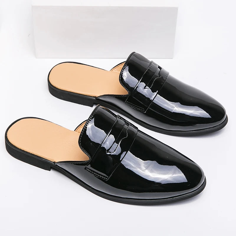 Green Color Penny Loafers Casual Mules Comfortable Durable Patent Leather Home Slippers Men Half Loafer Shoes