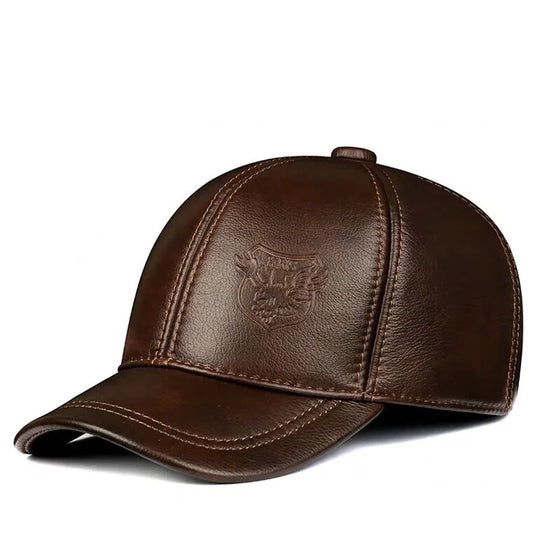 New 2025 Spring/Winter Man Genuine Leather Baseball Caps Male Casual Cowhide Belt Ear Warm 56-60 Adjustable Sprot Flight Hats