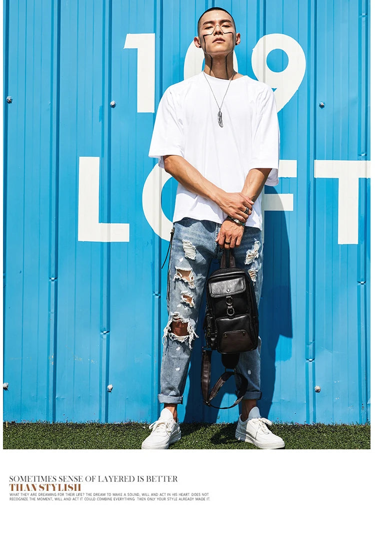 Leather Crossbody Bags for Men Messenger Chest Bag 2025 New Fashion Casual Bag Waterproof PU Single Shoulder Bags Vintage Luxury