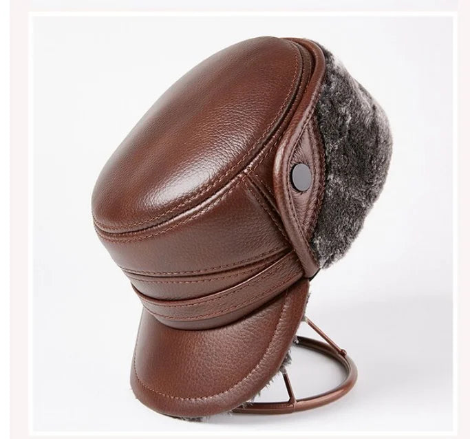 Winter Men's Genuine Leather Hat Thicken Leather Cowhide Baseball Caps With  Warm  Dad's Hats Sombrero De Cuero Del Hombre Super