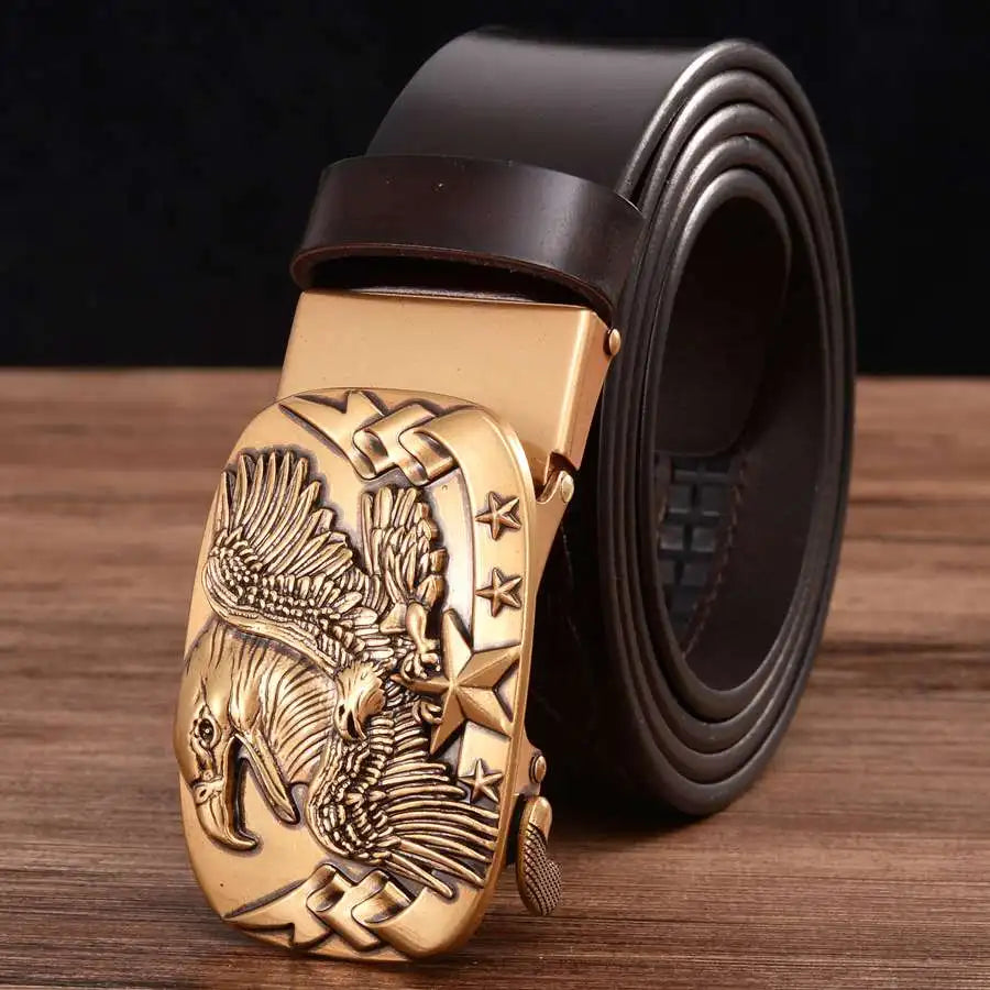 Men's Leather Belts Belts for Men Genuine Leather Ratchet Belt Automatic Buckle Wide:35mm Men Automatic Buckle Belt