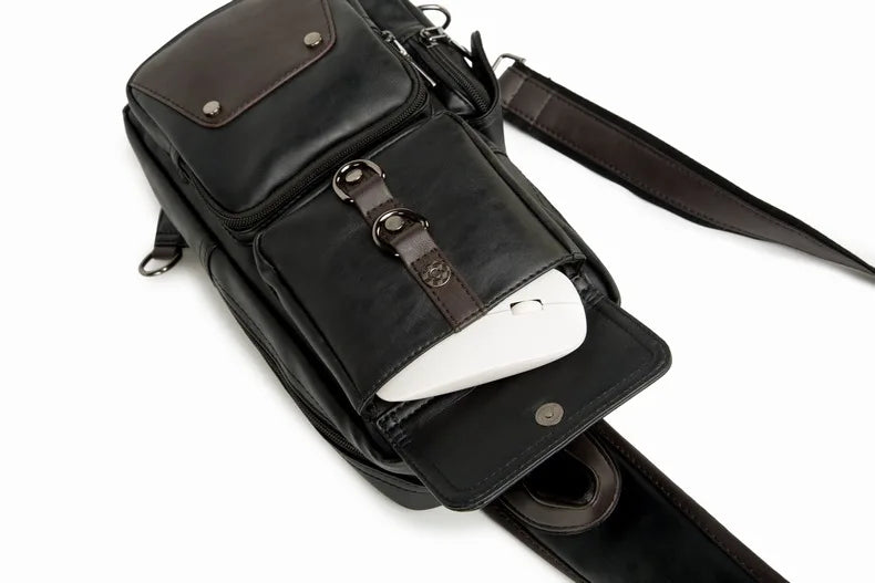 Leather Crossbody Bags for Men Messenger Chest Bag 2025 New Fashion Casual Bag Waterproof PU Single Shoulder Bags Vintage Luxury