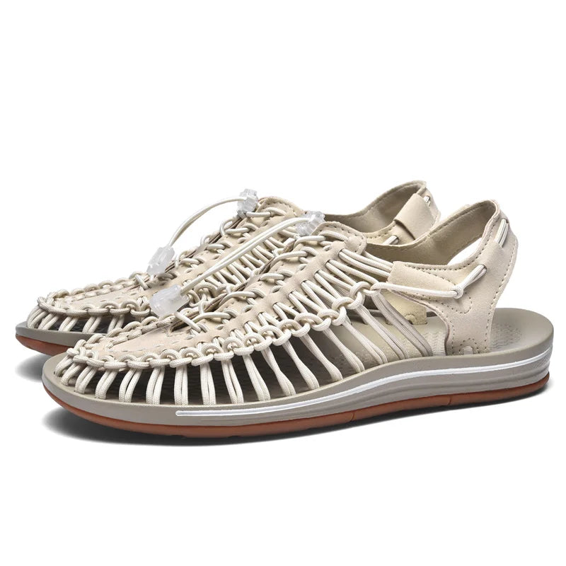 Summer Men Sandals Fashion Handmade Weaving Design Beach Sandals Breathable Casual Flat Sandals Outdoor Couples Sandals Size