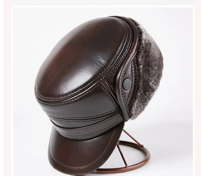 Winter Men's Genuine Leather Hat Thicken Leather Cowhide Baseball Caps With  Warm  Dad's Hats Sombrero De Cuero Del Hombre Super