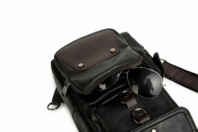 Leather Crossbody Bags for Men Messenger Chest Bag 2025 New Fashion Casual Bag Waterproof PU Single Shoulder Bags Vintage Luxury