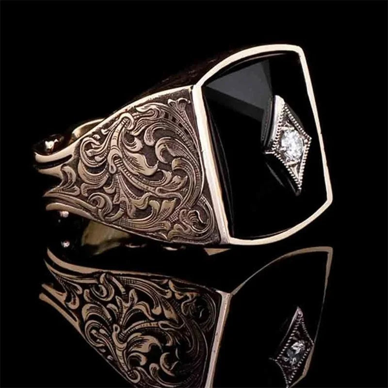 New Copper Material Open Adjustable Ring Amber Gemstone Personality High Jewelry Fashion Luxury Business Men's High-end Ring
