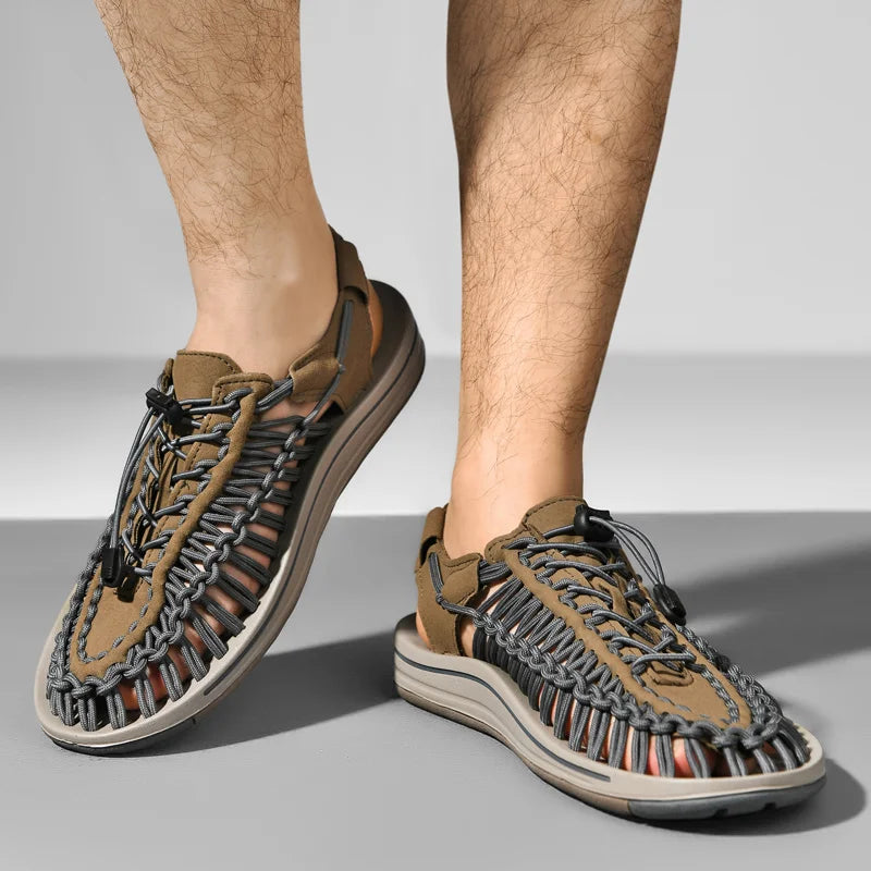 Summer Men Sandals Fashion Handmade Weaving Design Beach Sandals Breathable Casual Flat Sandals Outdoor Couples Sandals Size