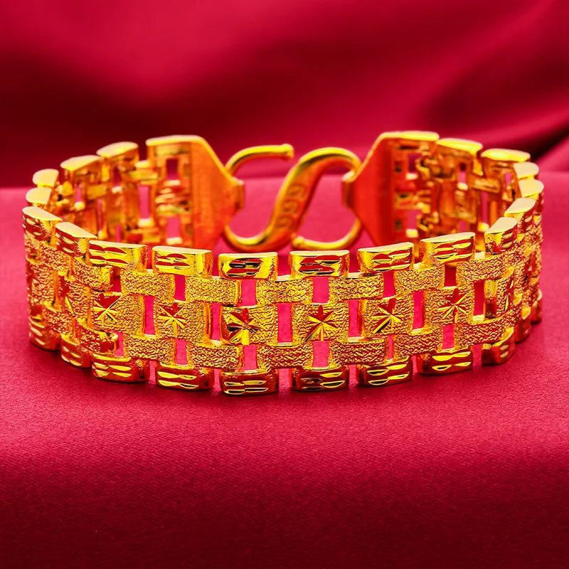 KISS&FLOWER BR153 2022 Fine Jewelry Wholesale Fashion Man Boy Birthday Wedding Gift Vintage Wide Watch Chain 24KT Gold Bracelet