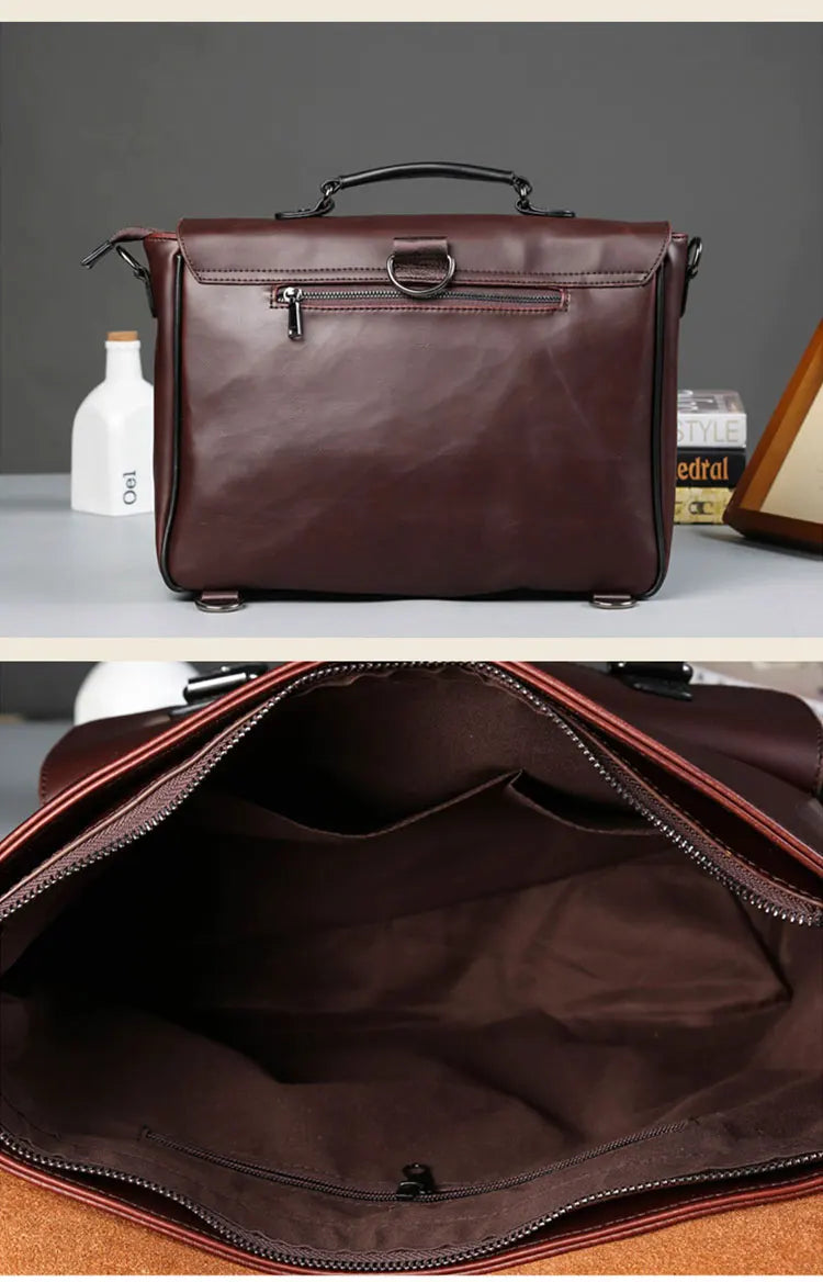 Men Leather Bag Men's Laptop Briefcase Bag Vintage Male Office Messenger Bag Business PU Leather Briefcase Bags For Man Backpack