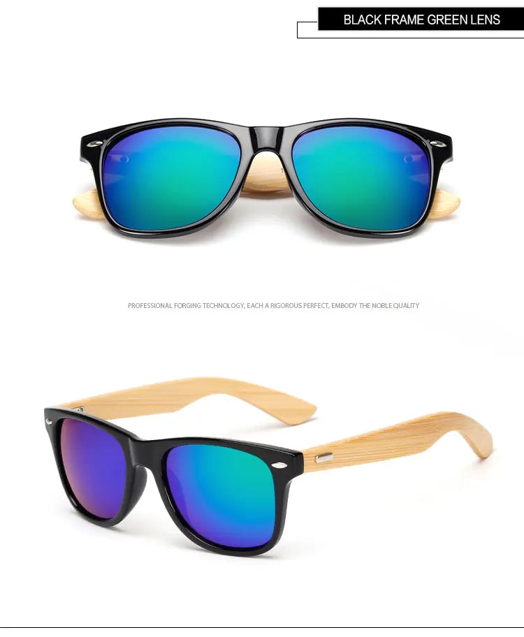 Bamboo Wood Square Sunglasses Brand Design Men Women Coating Mirror Sun Glasses Retro Glasses UV400 Shades Gafas De Sol