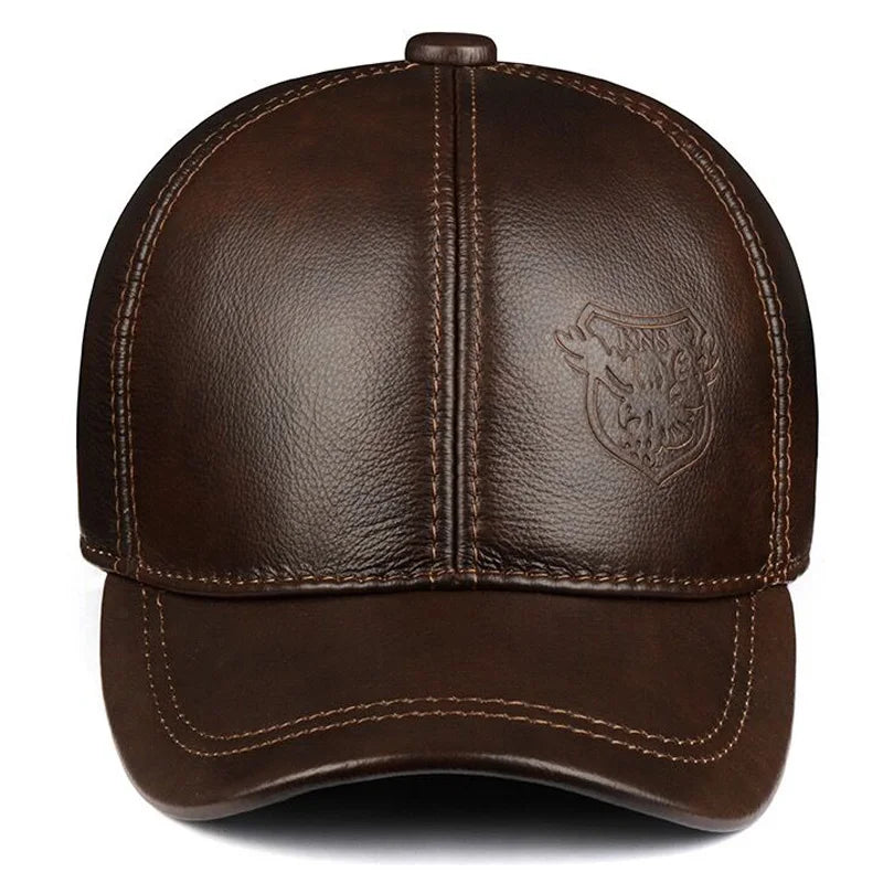 New 2025 Spring/Winter Man Genuine Leather Baseball Caps Male Casual Cowhide Belt Ear Warm 56-60 Adjustable Sprot Flight Hats