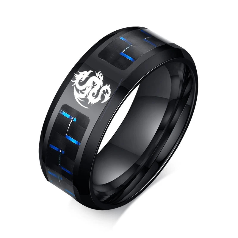 Vnox Customize Logo 8mm Men's Ring Carbon Fiber Wedding Band Personalized Simple Icon Image Meaningful Gift to Husband Dad