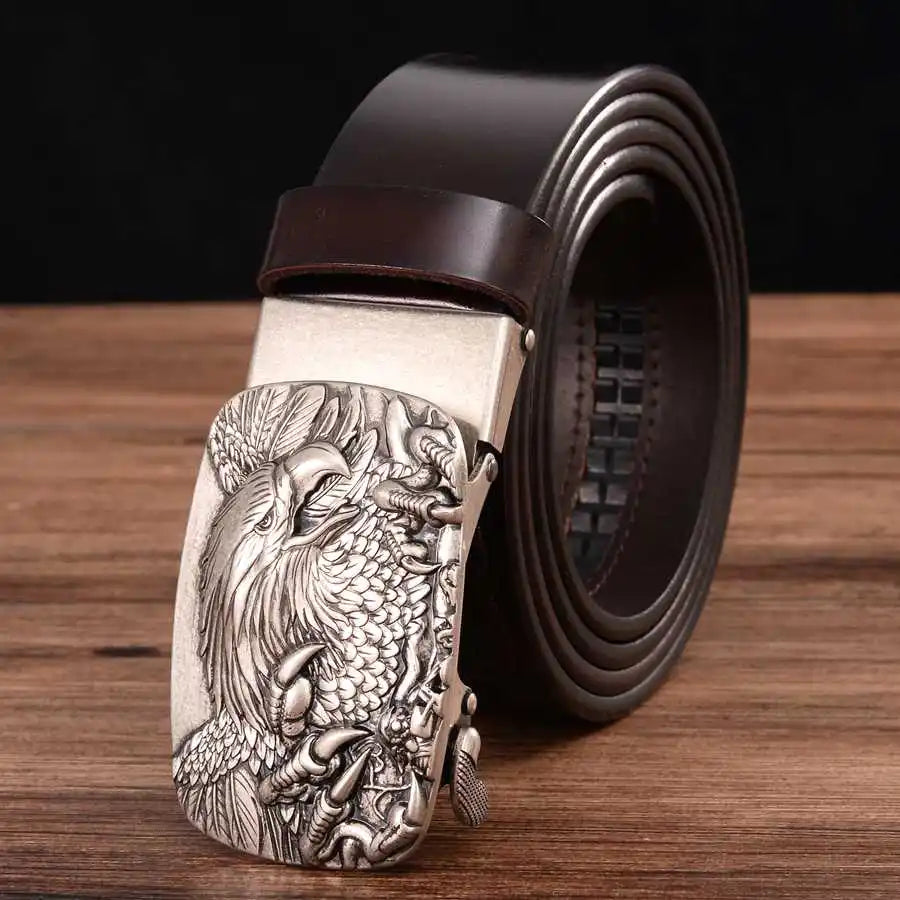 Men's Leather Belts Belts for Men Genuine Leather Ratchet Belt Automatic Buckle Wide:35mm Men Automatic Buckle Belt