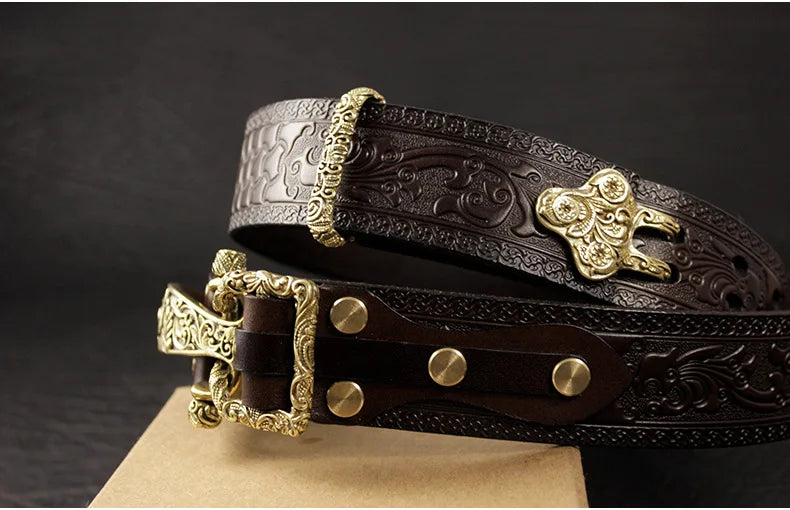 Brass Cavalry Belt cow genuine leather luxury strap male belts for men for Men DIY Waistband Jeans Leather Craft