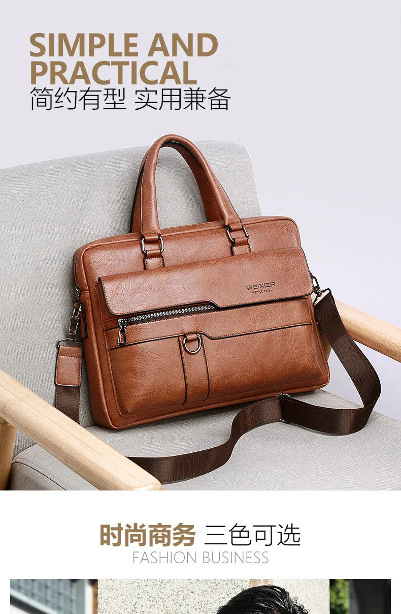 Men's Briefcase Fashion Handbags For Man Sacoche Homme High Quality New Brand PU Leather Shoulder Messenger Bags Office Handbag
