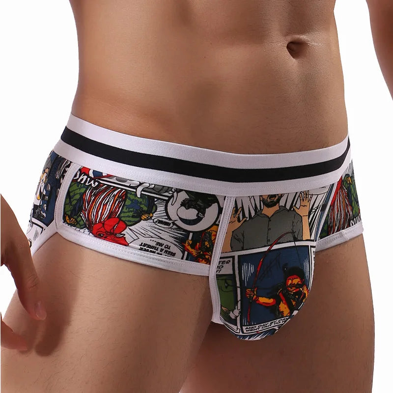 Men Underwear Sexy Low Waist U Convex Bulge Pouch Briefs Printed Male Panties Breathable Comfortable Soft Underpants