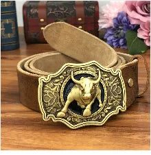 Brass Cowboy Belt Buckle Luxury Men Leather Belt Ceinture Homme Yellow Belts For Men Wide Male Strap Jeans Waist MBT0537