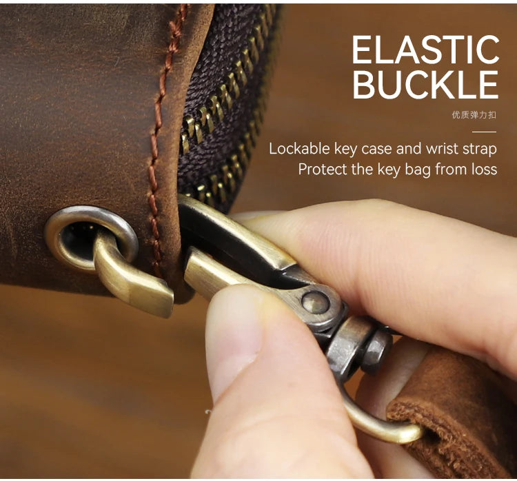 Genuine Leather Key Wallet For Men Retro Car Smart Key Case Double Zipper Housekeeper Keys Coin Pouch Organizer Handbag Women