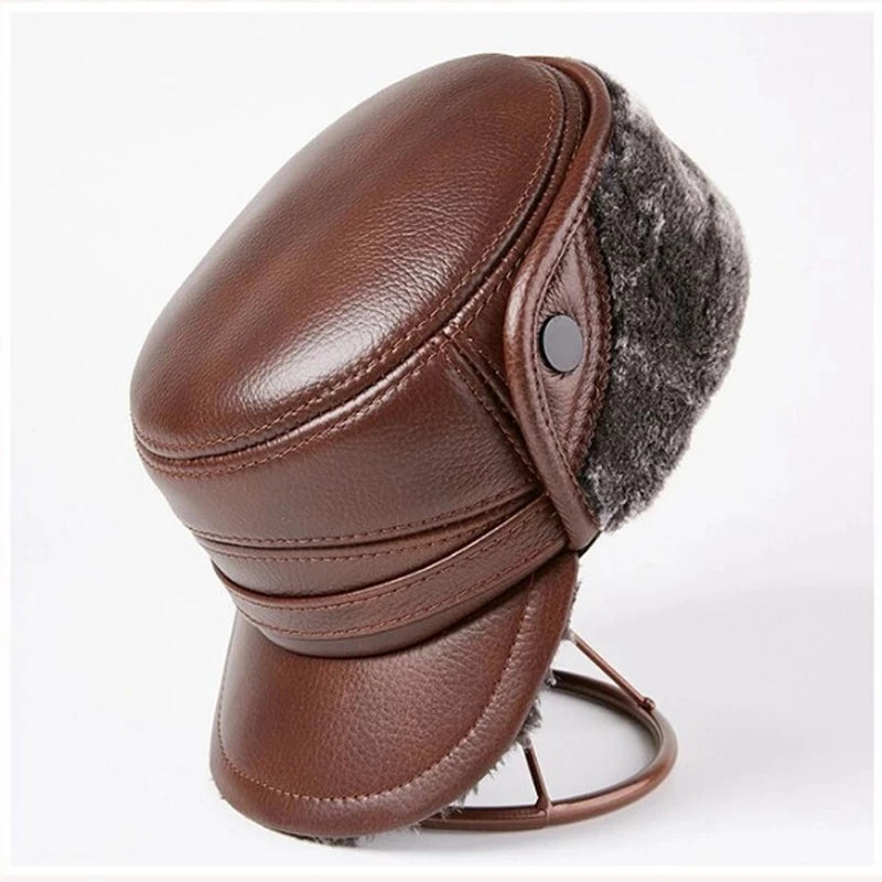 Winter Men's Genuine Leather Hat Thicken Leather Cowhide Baseball Caps With  Warm  Dad's Hats Sombrero De Cuero Del Hombre Super