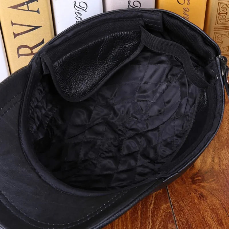 New Winter Men's Warm Cowhide Baseball Caps Genuine Leather Hat Adjustable Size Cowhide Cap Cold Proof Earmuff Hats Snapback Cap