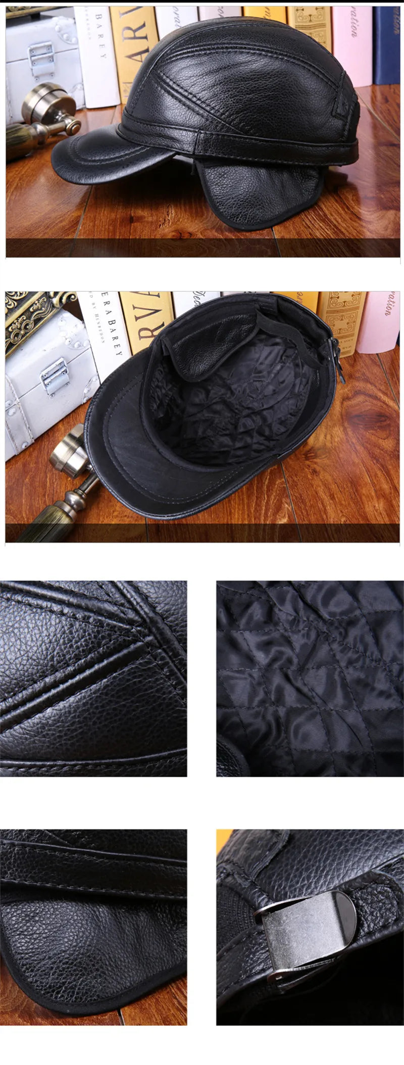 New Winter Men's Warm Cowhide Baseball Caps Genuine Leather Hat Adjustable Size Cowhide Cap Cold Proof Earmuff Hats Snapback Cap