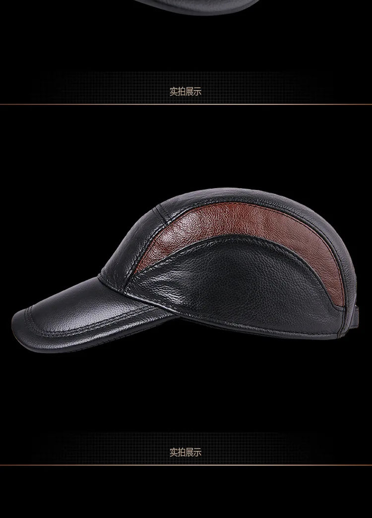 Men's Baseball Cap Leather Hat Male Female Fashion 100% Genuine Leather Cap Adult Casual Outdoor Baseball Cap Adjustable B-7187