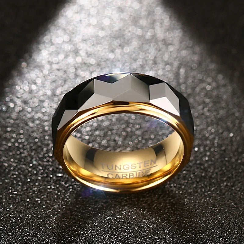 Meaeguet 8mm Ring Wide Faceted Cut Geometric Tungsten Carbide Wedding Rings For Men Jewelry Male Anillos Bague USA Size 7-12