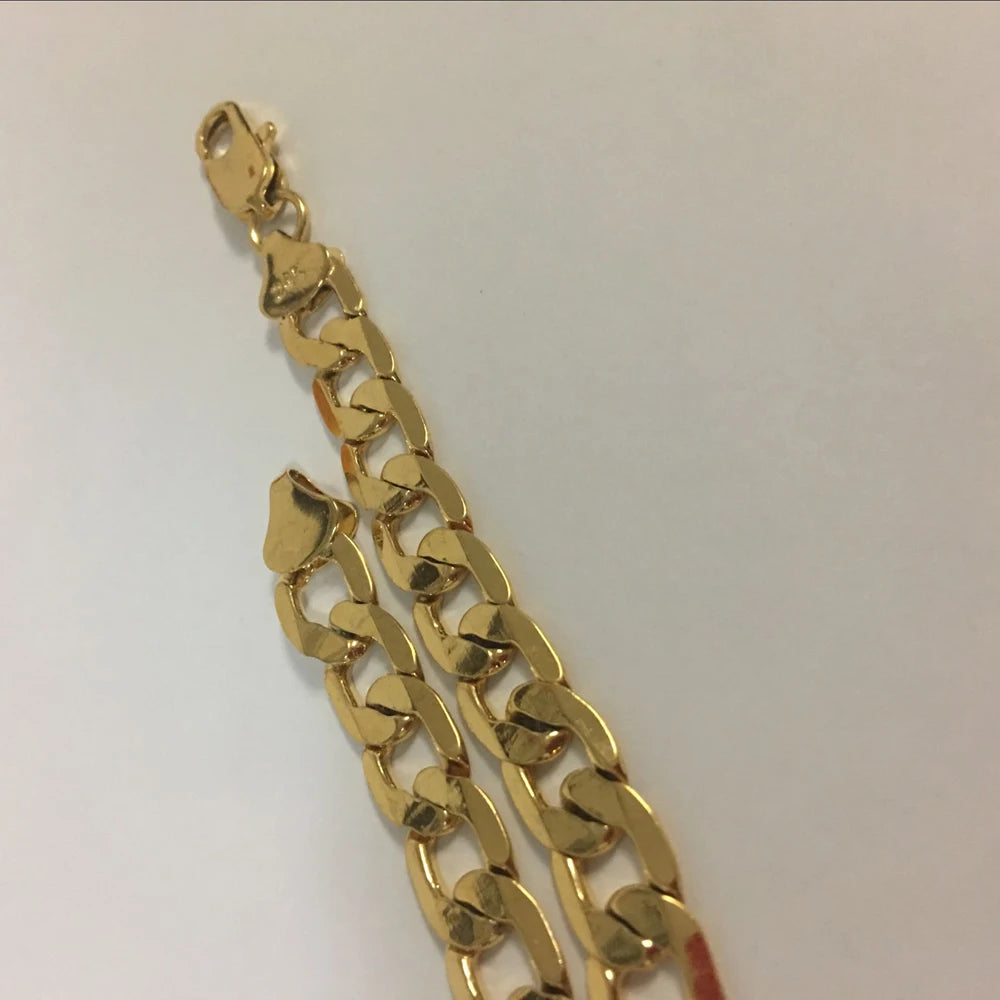 Wholesale 24k Gold Filled 10MM Curb Link Chain Bracelet for Men Women 20CM Long.Fashion Pure Gold Color Cuban Bracelet Jewelry