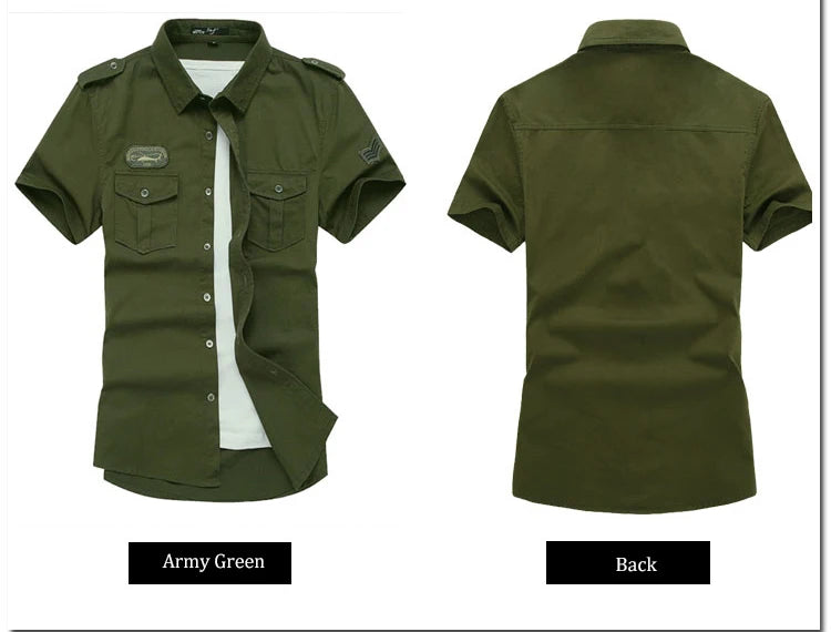 Military Shirt Men Tactics Short sleeve Summer Tops Solid color High quality 100% Cotton Pocket 5XL Plus size Man Clothes