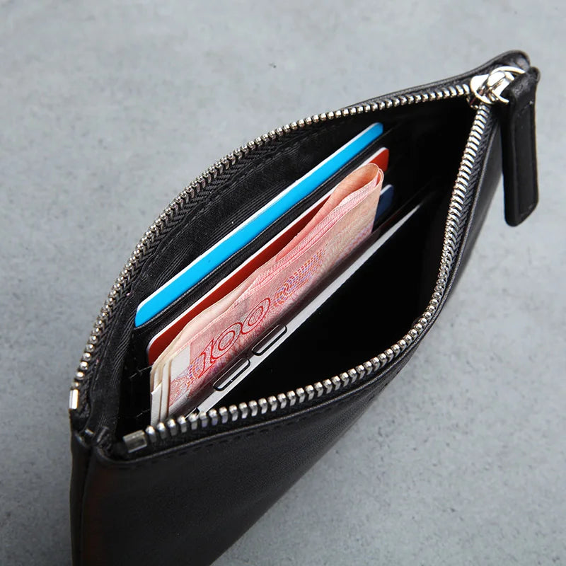 LANSPACE men's leather wallet brand thin purse fashion designer coin purses holders