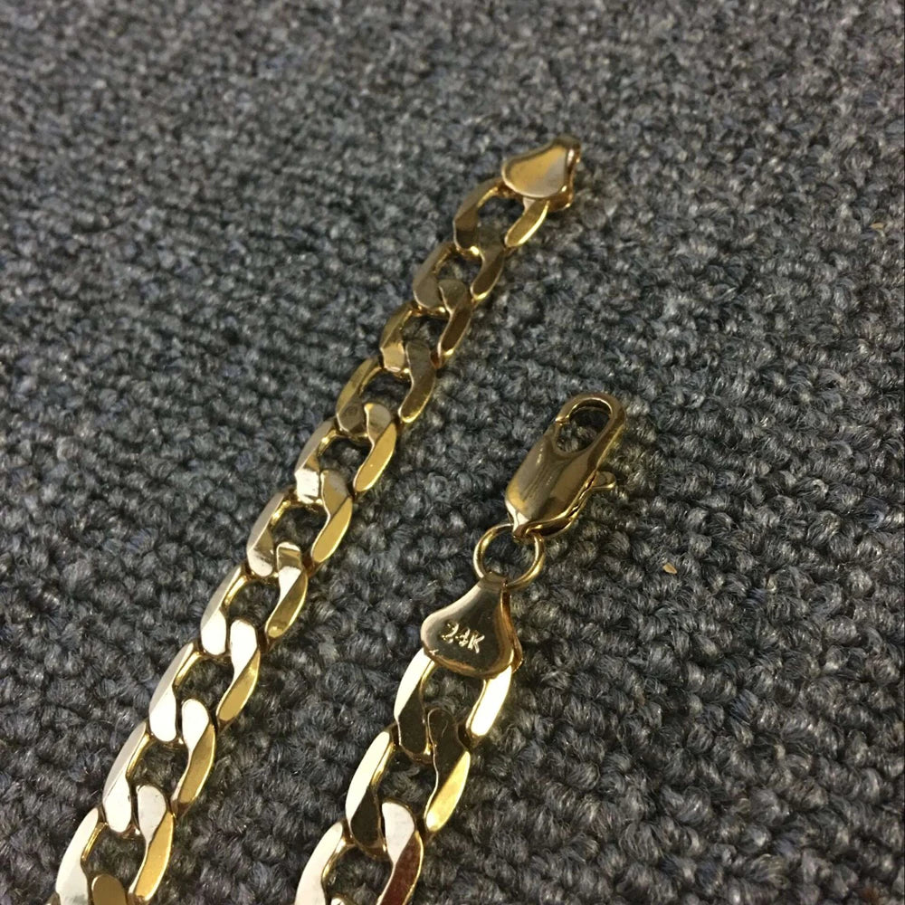 Wholesale 24k Gold Filled 10MM Curb Link Chain Bracelet for Men Women 20CM Long.Fashion Pure Gold Color Cuban Bracelet Jewelry