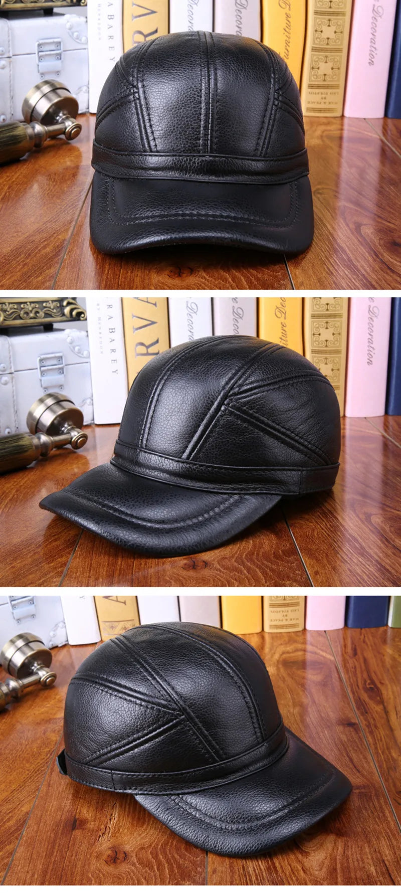New Winter Men's Warm Cowhide Baseball Caps Genuine Leather Hat Adjustable Size Cowhide Cap Cold Proof Earmuff Hats Snapback Cap