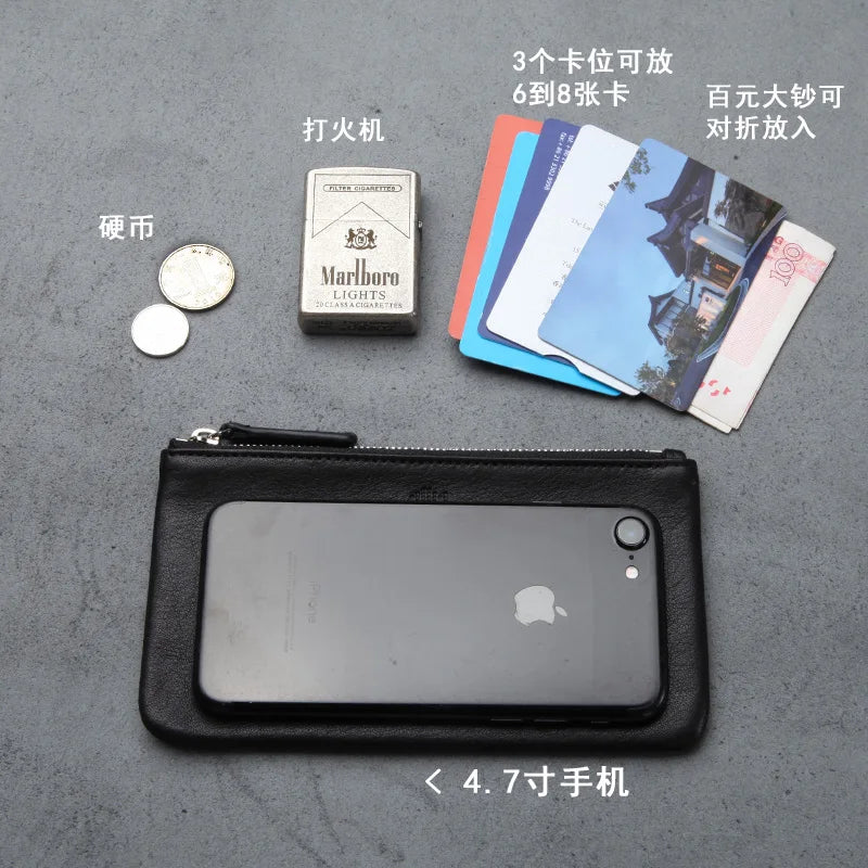 LANSPACE men's leather wallet brand thin purse fashion designer coin purses holders