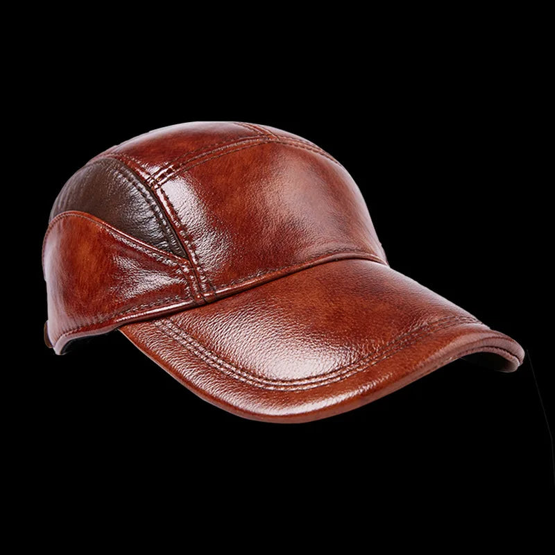Men's Baseball Cap Leather Hat Male Female Fashion 100% Genuine Leather Cap Adult Casual Outdoor Baseball Cap Adjustable B-7187