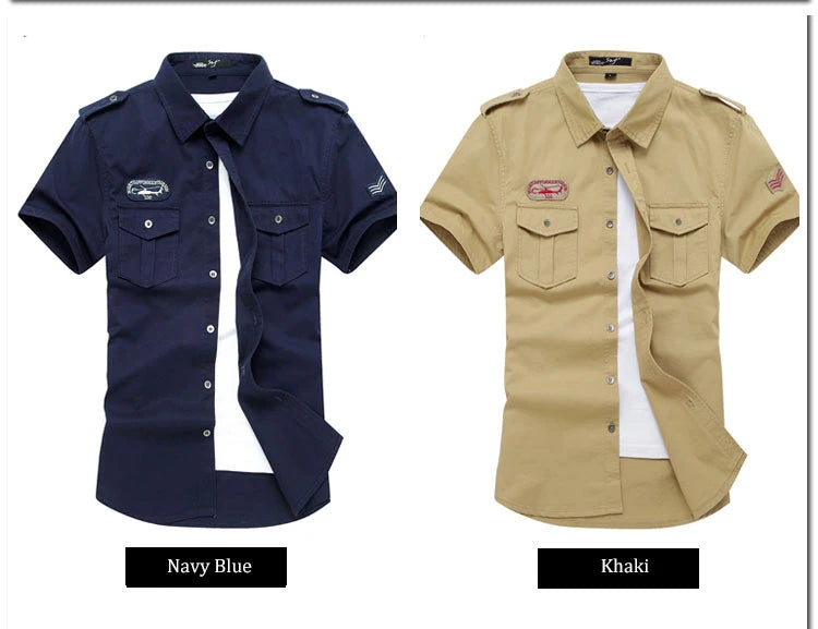 Military Shirt Men Tactics Short sleeve Summer Tops Solid color High quality 100% Cotton Pocket 5XL Plus size Man Clothes
