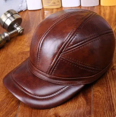 New Winter Men's Warm Cowhide Baseball Caps Genuine Leather Hat Adjustable Size Cowhide Cap Cold Proof Earmuff Hats Snapback Cap