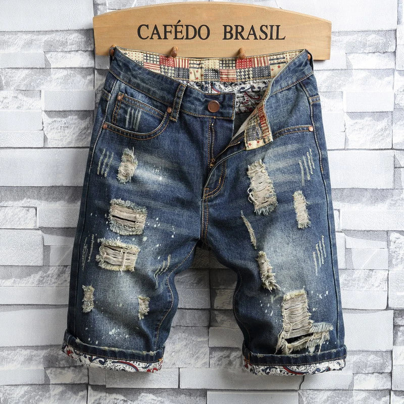 Men's Hole Denim Shorts 2025 Summer New Fashion Casual Slim Fit Ripped Retro Short Jeans Male Brand
