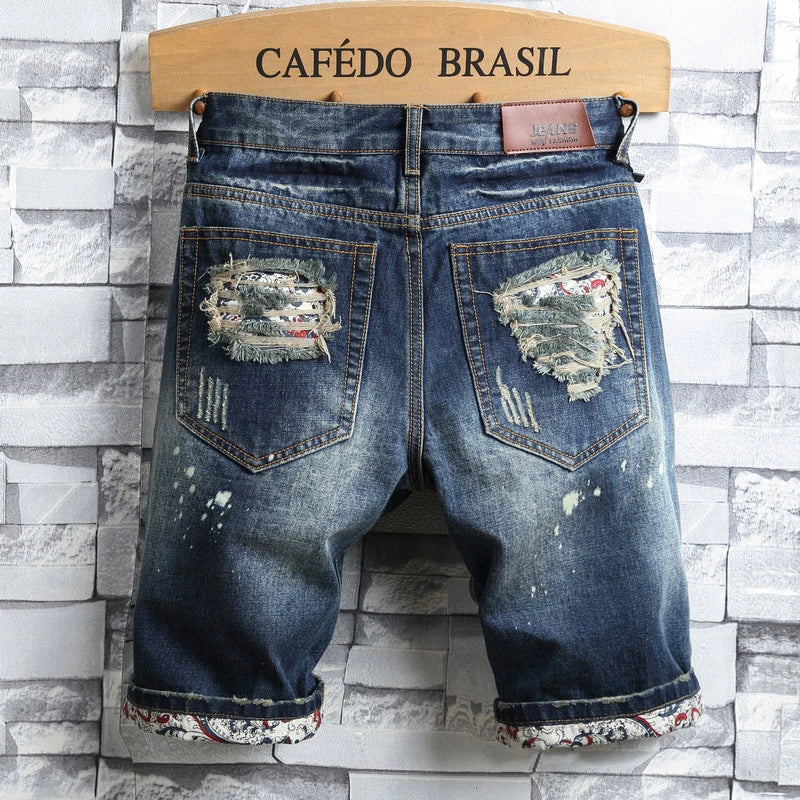 Men's Hole Denim Shorts 2025 Summer New Fashion Casual Slim Fit Ripped Retro Short Jeans Male Brand
