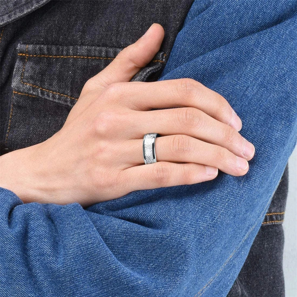 Fashion Viking Tree Of Life Stainless Steel Abalone Shell Rings For Men Odin Norse Viking Rune Rings Retro Amulet Jewelry Gift