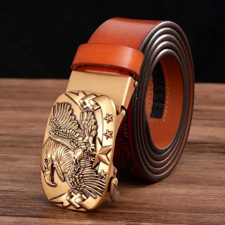 Men's Leather Belts Belts for Men Genuine Leather Ratchet Belt Automatic Buckle Wide:35mm Men Automatic Buckle Belt