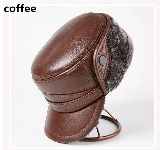 Winter Men's Genuine Leather Hat Thicken Leather Cowhide Baseball Caps With  Warm  Dad's Hats Sombrero De Cuero Del Hombre Super