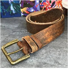 Brass Cowboy Belt Buckle Luxury Men Leather Belt Ceinture Homme Yellow Belts For Men Wide Male Strap Jeans Waist MBT0537