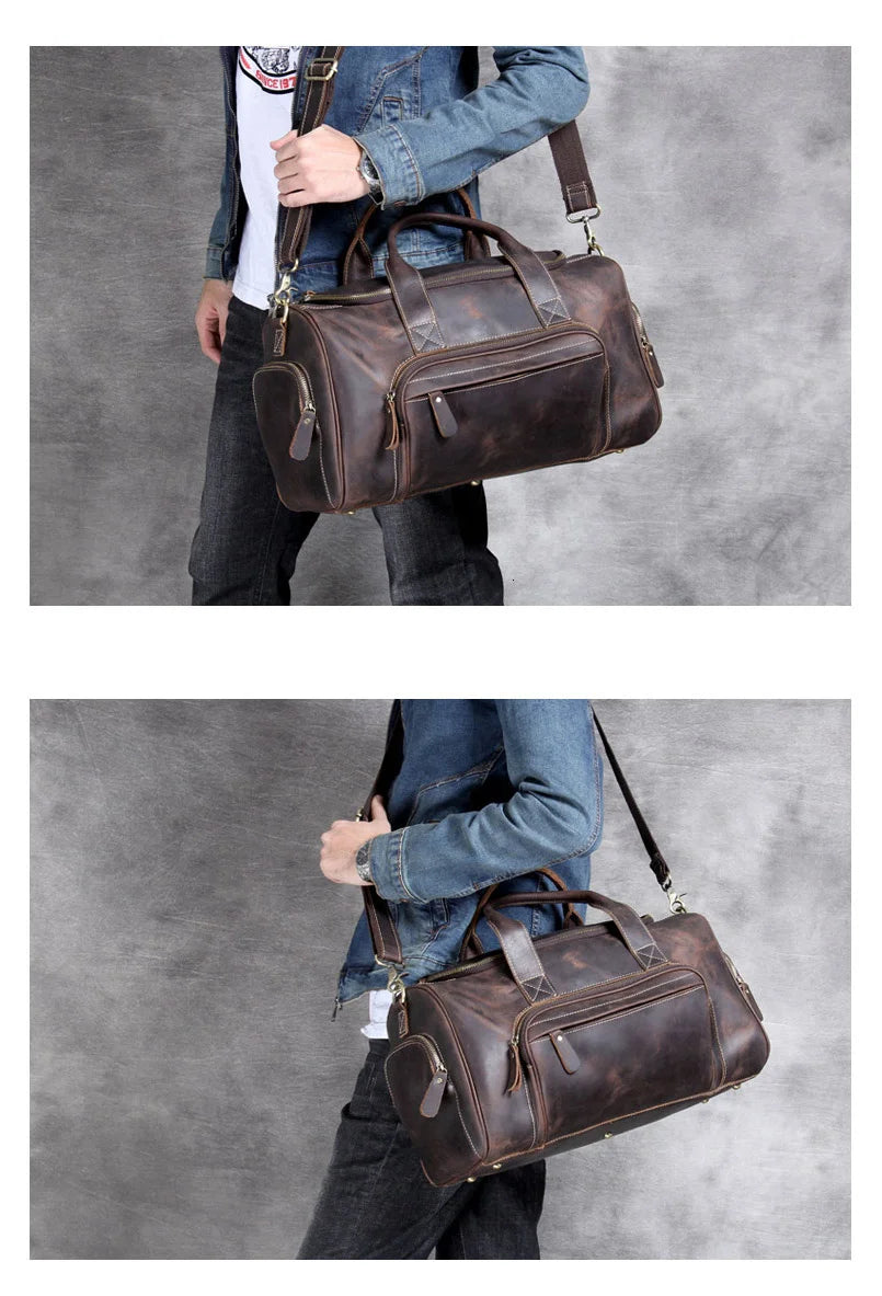 New Men's Leather Travel Bag Premium Genuine Leather Business Backpack - RFID Anti-Theft Outdoor Duffel Bag for Business