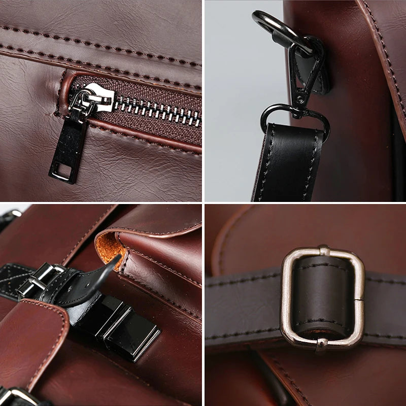 Men Leather Bag Men's Laptop Briefcase Bag Vintage Male Office Messenger Bag Business PU Leather Briefcase Bags For Man Backpack